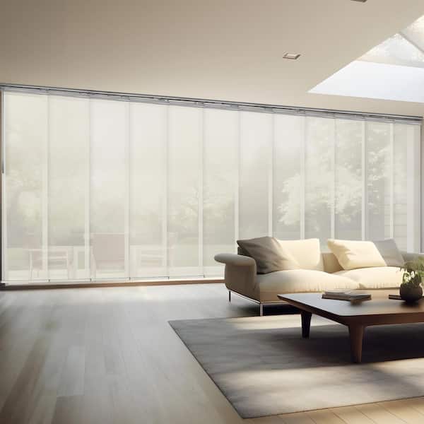 EMOH Ashy Mesh 140 in. - 260 in. W x 116 in. L Adjustable 12-Panel Satin Nickel Double Rail Panel Track with 23.5 in. Slates
