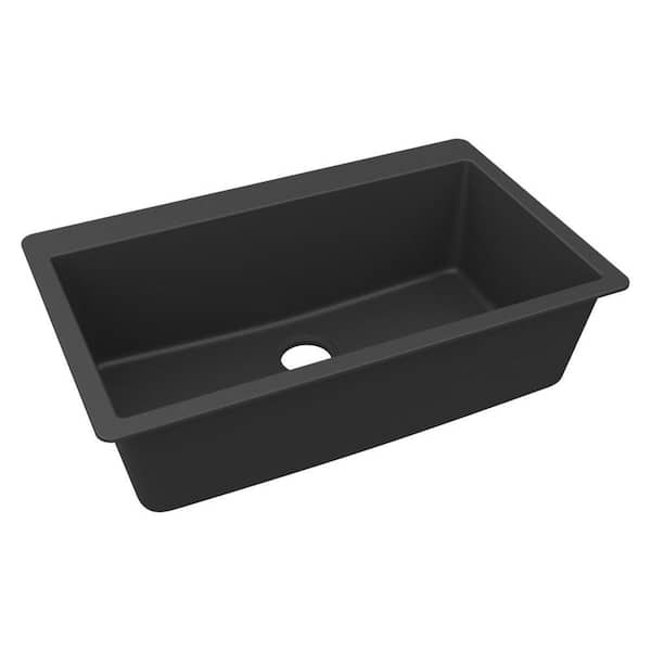 Elkay Quartz Classic 33 in. Drop-in Single Bowl Matte Black Granite/Quartz Composite Kitchen Sink Only