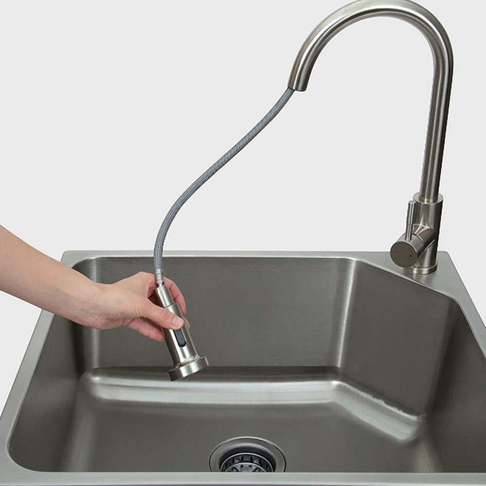 Gray Stainless Steel Drop-In Utility Sink with Faucet and Cabinet