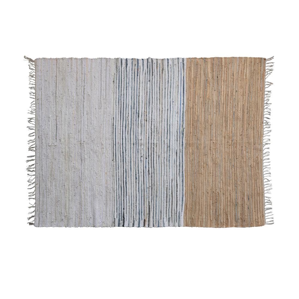 Storied Home Grey and Tan Solid Color 5 ft. x 7 ft. Woven Cotton Chindi ...