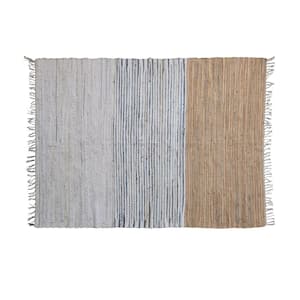 Grey and Tan Solid Color 5 ft. x 7 ft. Woven Cotton Chindi Area Rug