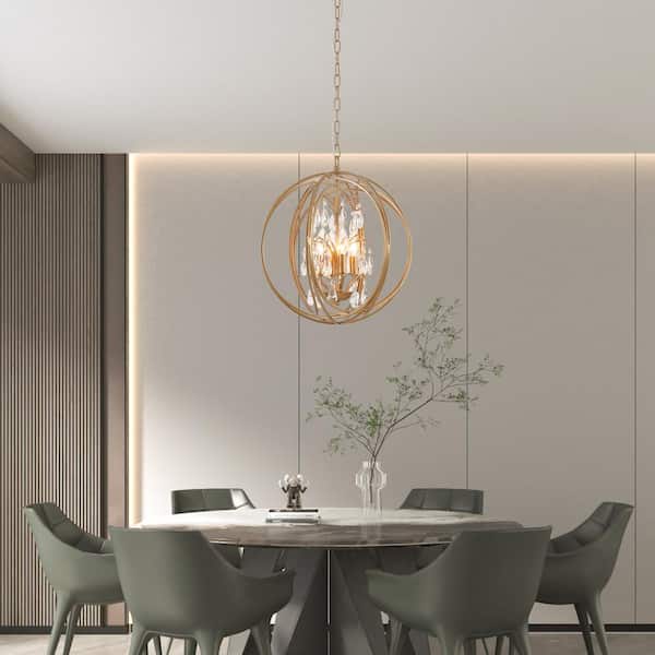4-Light Cone Crystal Gold Chandelier With Crystal