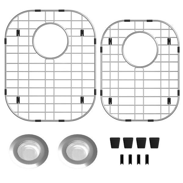 2-Pack 16 in. L x 13 in. W and 14.5 in. L x 11.2 in. W Stainless Steel Sink Grid, Rust Resistant Metal Sink Protector
