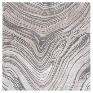 Craft Gray/Brown 7 ft. x 7 ft. Marbled Abstract Square Area Rug