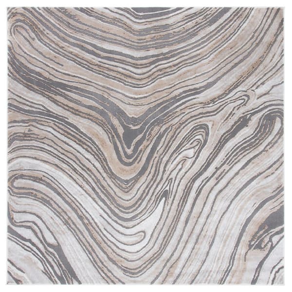 SAFAVIEH Craft Gray/Brown 7 ft. x 7 ft. Marbled Abstract Square Area Rug