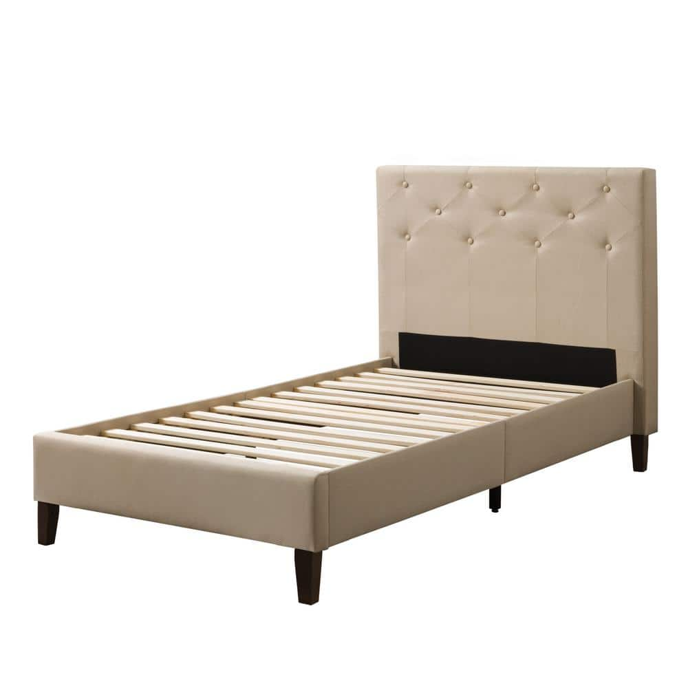 Nova Ridge Cream Fabric Twin/Single Diamond Button-Tufted Bed -  CorLiving, BRH-103-S