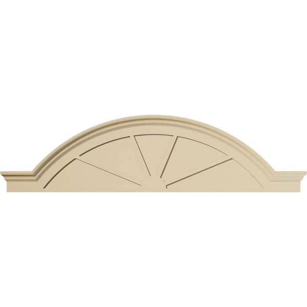 82 in. W x 21-1/2 in. H x 2-1/2 in. P Segment Arch W/Flankers 4 Spoke Signature Urethane Pediment, Primed Tan