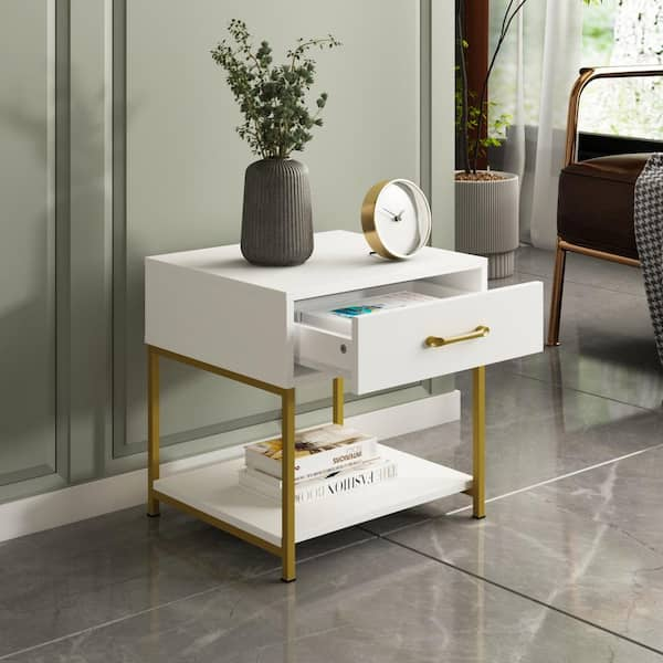 FUFU&GAGA 2-Drawer White Nightstands with Metal Legs and Open Shelf, Side  Table Bedside Table 15.7 in. D x 19.6 in. W x 21.6 in. H KF210123-04-xin 