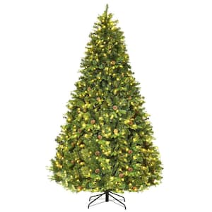 8 ft. Pre-Lit LED Hinged Artificial Christmas Tree with Pinecones