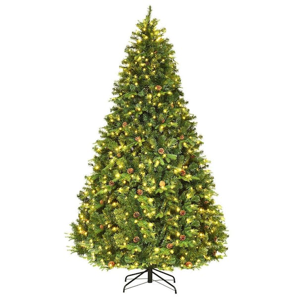 8 ft. Pre-Lit LED Hinged Artificial Christmas Tree with Pinecones