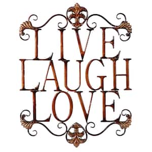 21 in. x  28 in. Metal Brown Live Love Laugh Sign Wall Decor with Scrollwork