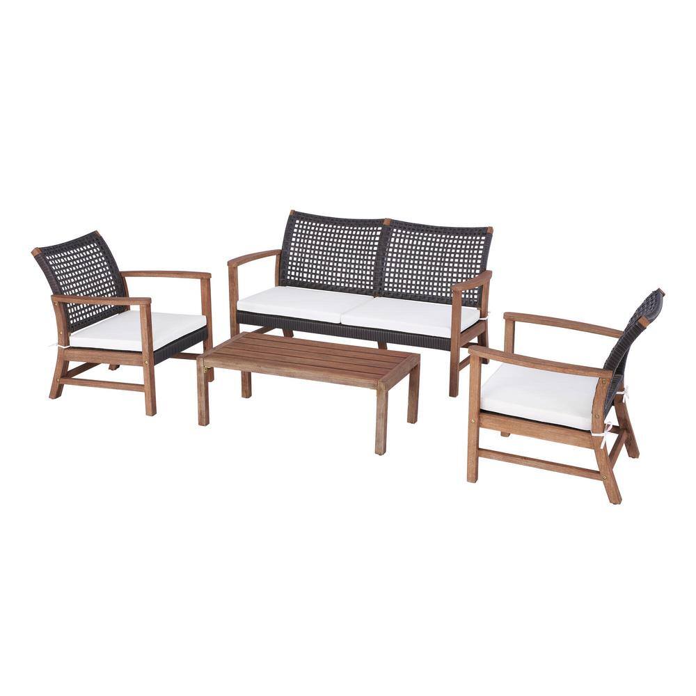 Hampton Bay Clover Cay 4-Piece Wicker Outdoor Patio Conversation Seating Set With Off-White Cushions - 2