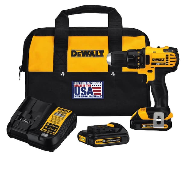 DEWALT 20V MAX Cordless Compact 1/2 in. Drill/Drill Driver with (2) 20V 1.3Ah Batteries, Charger and Bag