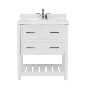 Milan 31 in. Bath Vanity in White with Cultured Marble Vanity Top w/ Backsplash in Carrara White with White Basin
