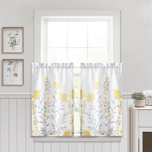 HOMEBOUTIQUE Aprile Linen Kitchen Tiers Yellow/Gray 58 in. W x 36+2 Set (Each 29 in. W x 36+2)