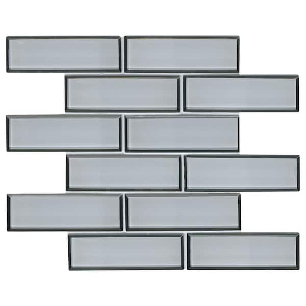 Ice Bevel Subway 12 in. x 15 in. Glossy Glass Mesh-Mounted Mosaic Wall Tile (0.96 sq. ft./Each)