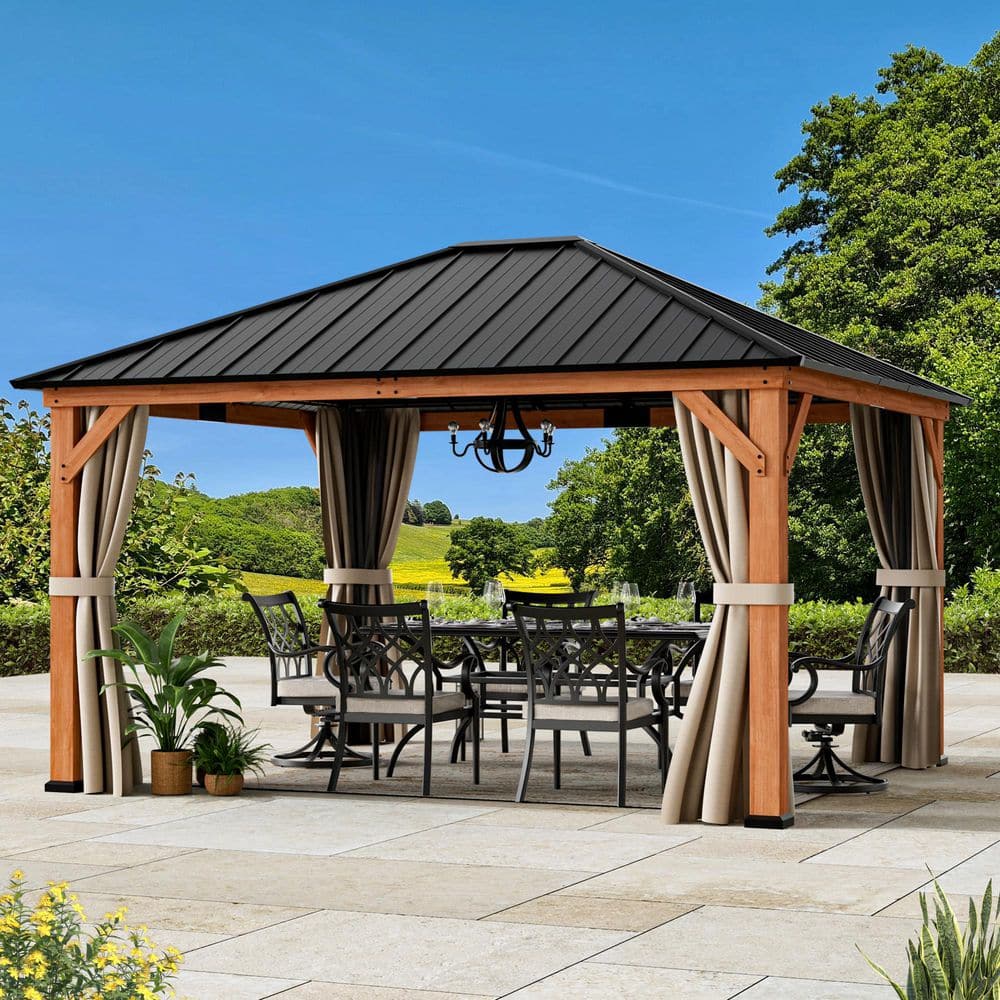 COVERED OUTDOOR OUTDOOR LIVING SPACES Ultra Series Wood Gazebo 12 ft. x ...