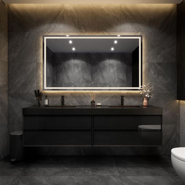 MIA 84 in. W x 20 in. D x 24 in. H Double Sink Floating Bath Vanity in Gloss Black with Black Stainless Steel Top
