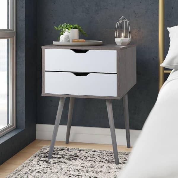 Spaco 2-Drawer Gray Set of 2-Nightstand (16.9 in. W x 13 in. D x 28 in. H)