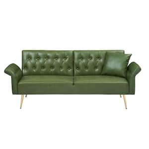 67.71 in.Green Faux Leather Twin Size Separate Adjustable Sofa Bed with Adjustment Armres