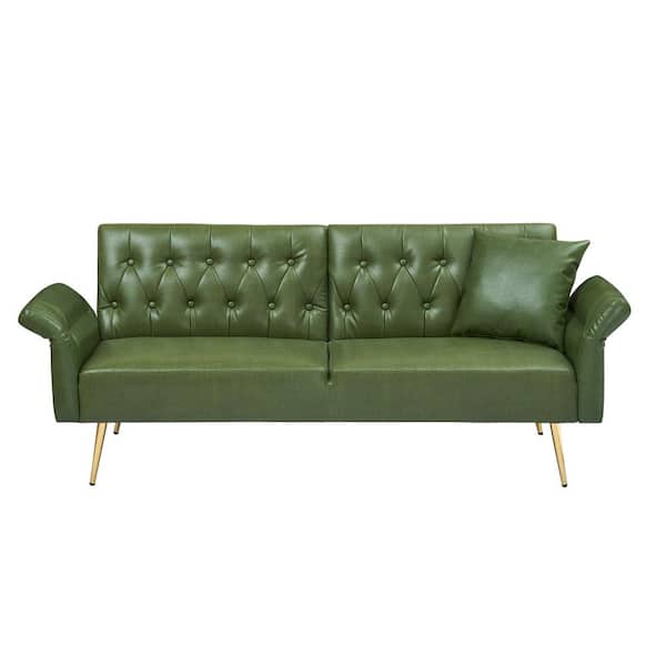 Z-joyee 67.71 in.Green Faux Leather Twin Size Separate Adjustable Sofa Bed with Adjustment Armres