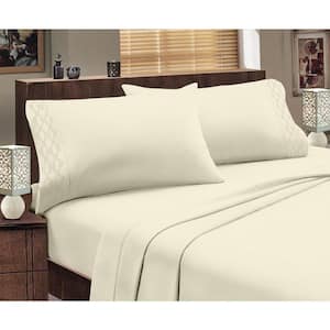 Home Sweet Home Extra Soft Deep Pocket Embroidered Luxury Bed Sheet Set - King, Ivory