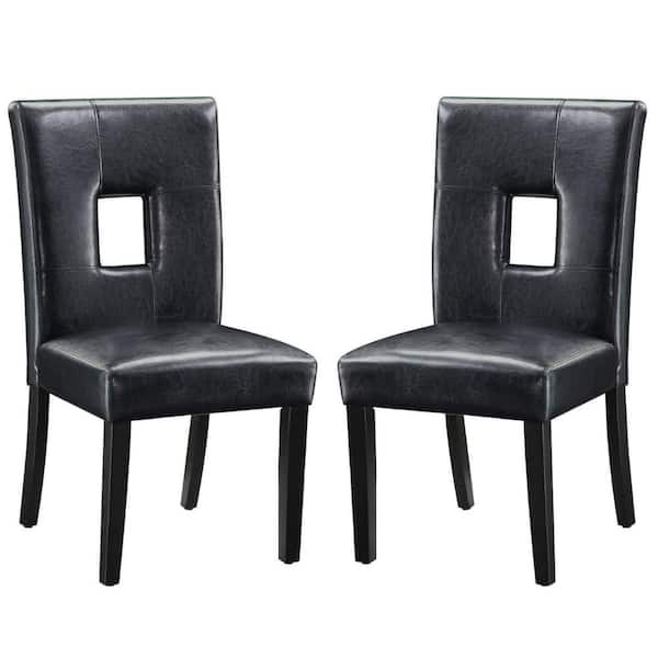 Benjara Black Leather Side Chair with Upholstered Seat and Back (Set of 2)