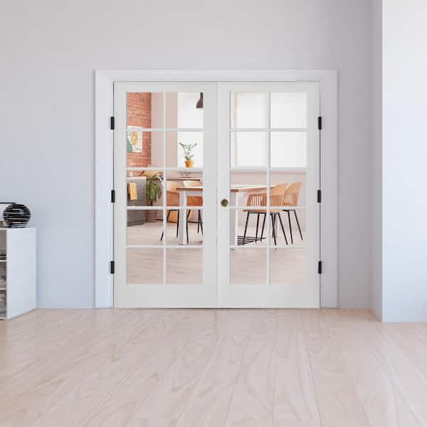 72 in. x 80 in. Craftsman Shaker 10-Lite Left Handed MDF Solid Core Double Prehung French Door
