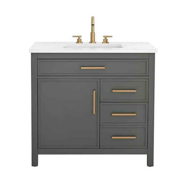 Cooper 36 in. W Bath Vanity in Vintage Green with Engineered Stone Top in Ariston White with White Sink