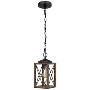 60-Watt 1-Light Adjustable Pipes Pendant Light with Bronze Wooden Grain Shade, No Bulbs Included