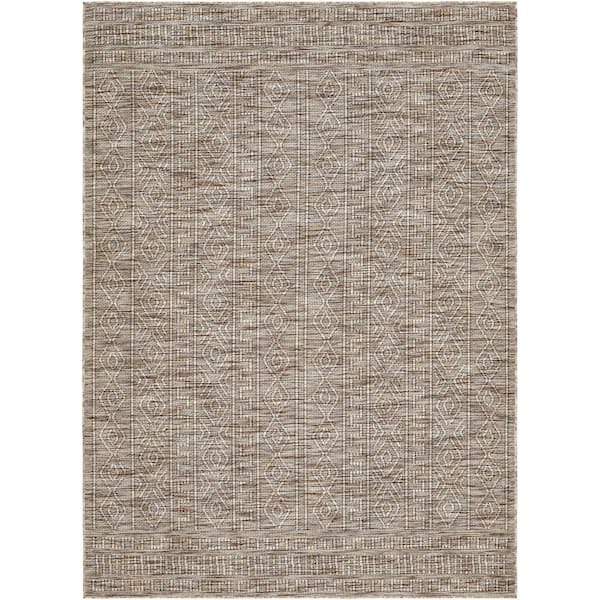 Terrace Cream/Taupe Solid 7 ft. x 9 ft. Indoor/Outdoor Area Rug