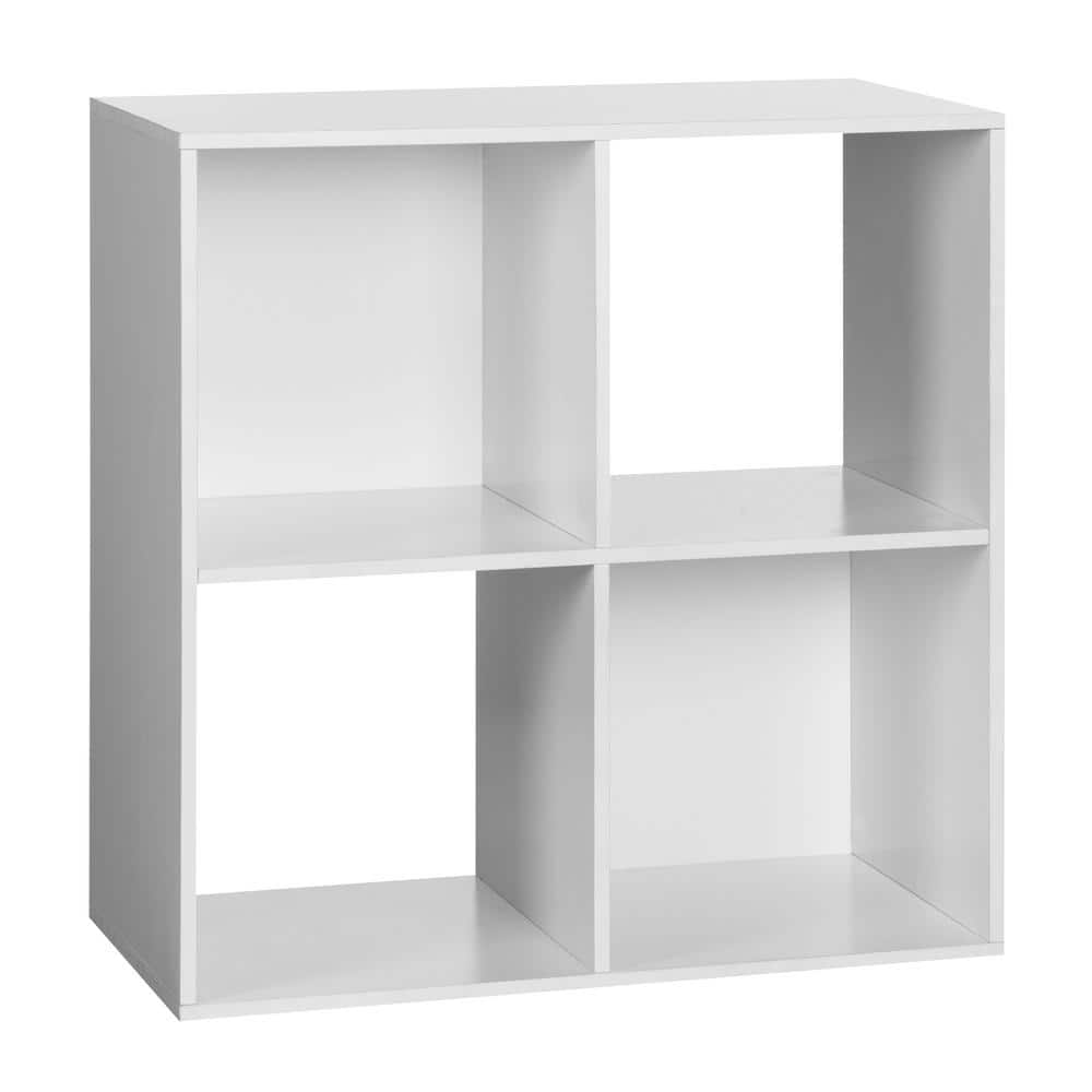 Onespace 24.25 In. White Wood 4-shelf Cube Bookcase With Open Storage 