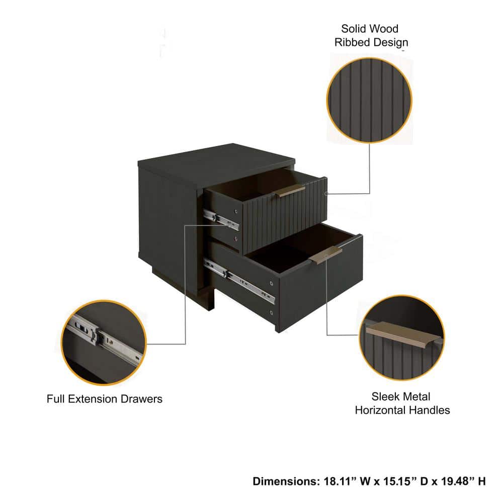 Granville Dark Grey Ribbed 2pc Dresser and Nightstand Set