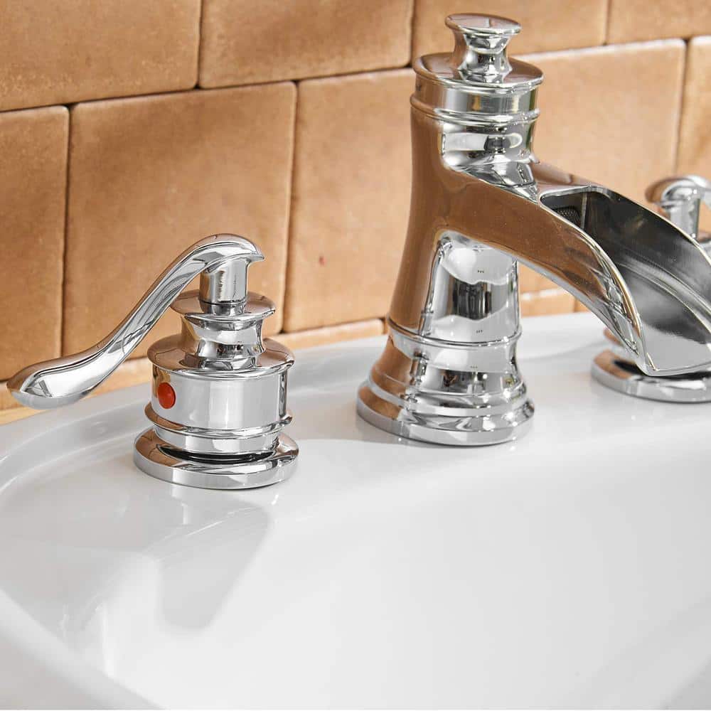 Chrome Widespread Double Handle Waterfall Bathroom Faucet