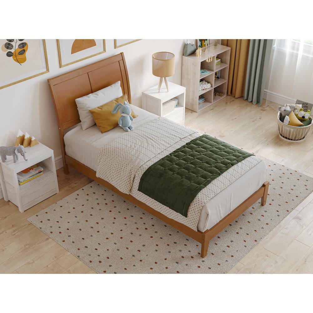 Portland Light Toffee Twin Wood Platform Bed with Upholstered Headboard
