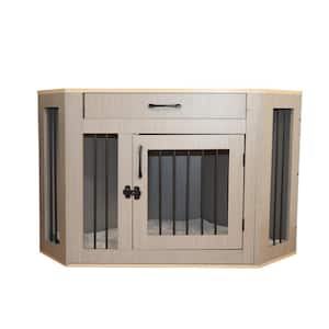 Dog Crate Furniture with Drawer for Small/Medium Pet 60 lbs. Weight Capacity Gray Free Rope Toy and Cushion Included