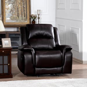 41.33 in. D Rolled Arm Espresso Faux Leather Square Push Back Manual Recliner Sofa Chair for Living Room