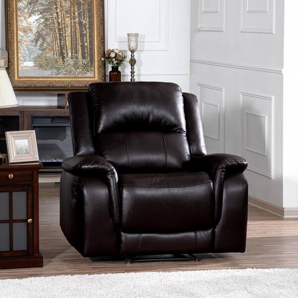 HOMESTOCK 41.33 in. D Rolled Arm Espresso Faux Leather Square Push Back Manual Recliner Sofa