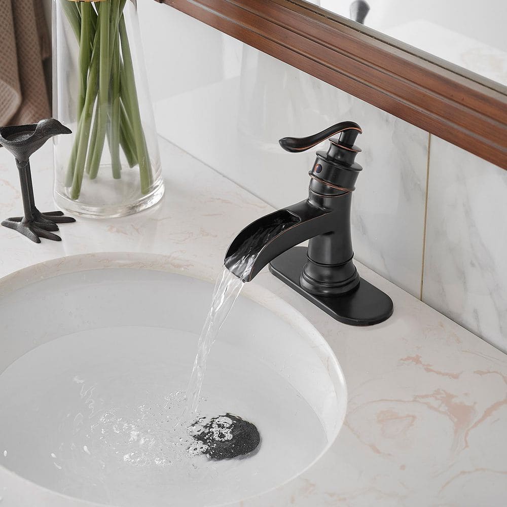 Oil Rubbed Bronze Single Handle Waterfall Bathroom Faucet with Pop-up Drain
