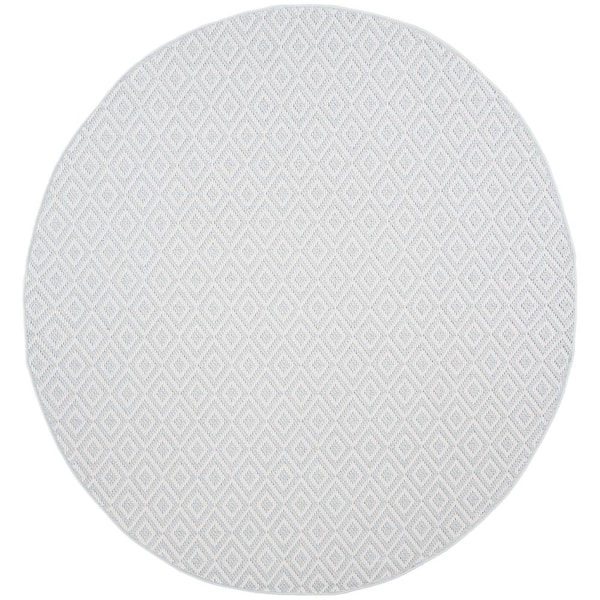 Bermuda Light Blue/Cream 3 ft. x 3 ft. Solid Diamond Round Indoor/Outdoor Area Rug