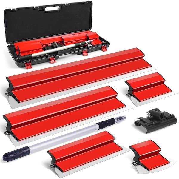 Stainless Steel Drywall Skimming Blade Set with Extension Handle and Portable Case, 6,10,16,24 and 32 Blades