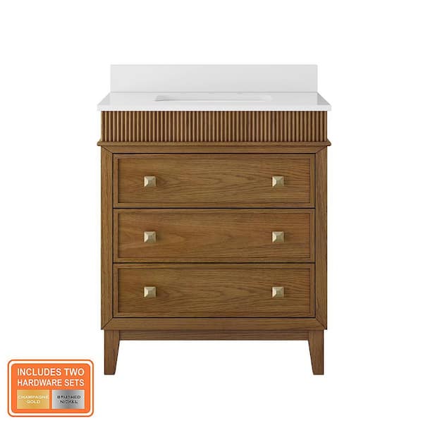 Danby 30 in. Single Sink Caramel Oak Bath Vanity with White Engineered Marble Top (Assembled)