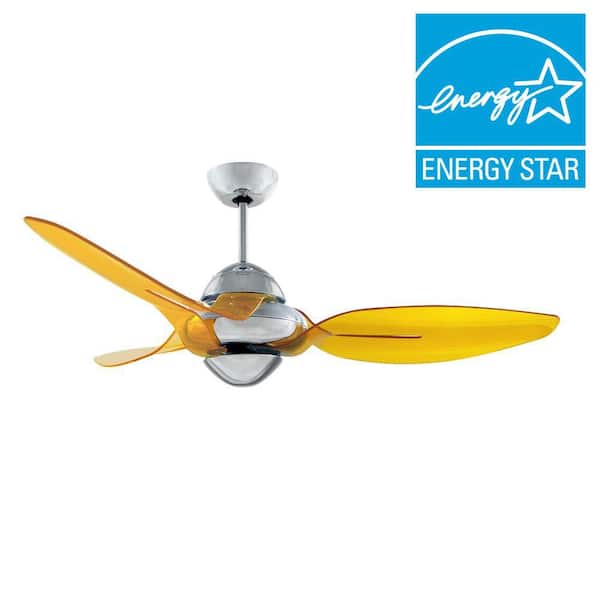 Vento Clover 54 in. Indoor Chrome Ceiling Fan with 3 Translucent Yellow Blades