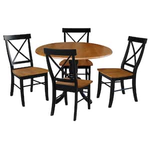 Set of 5 pcs - Black/Cherry 42" Dual Drop Leaf Table with 4 RTA chairs