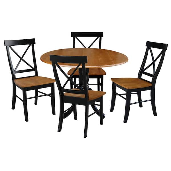 International Concepts Set of 5 pcs - Black/Cherry 42" Dual Drop Leaf Table with 4 RTA chairs