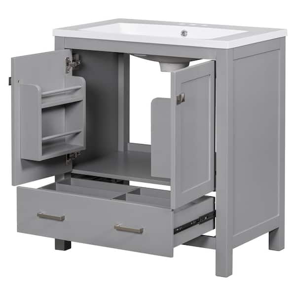 30 in. W x 18 in. D x 34 in. H Single Sink Freestanding Bath Vanity in Grey with White Ceramic Top