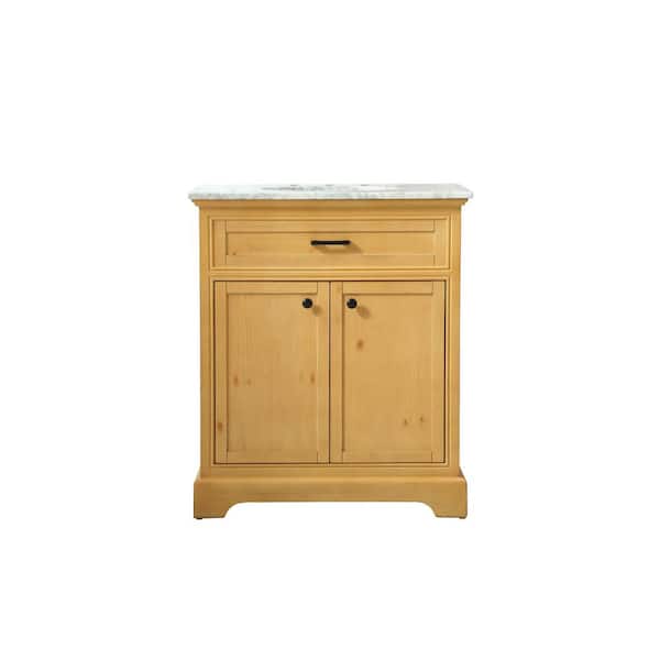 Unbranded Timeless Home 30 in. W x 21.5 in. D x 35 in. H Single Bathroom Vanity in Natural Wood with White Marble