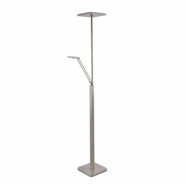 Kendal Lighting IBIZA 72 in. Satin Nickel Dimmable Torchiere Floor Lamp with Satin Nickel Acrylic, Metal Shade