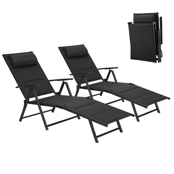 Cesicia 2Piece Steel Black Patio Outdoor Folding Chaise Lounge