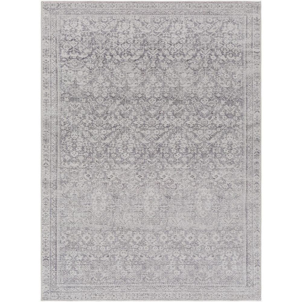Galey Alix Gray Polyester Rectangular Vintage Area Rug